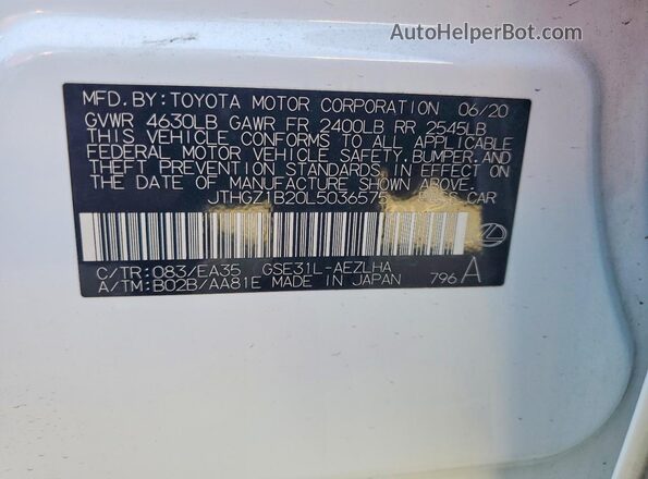 JTHGZ1B20L5036575 2020 LEXUS IS Белый Вид наклейки с VIN-кодом