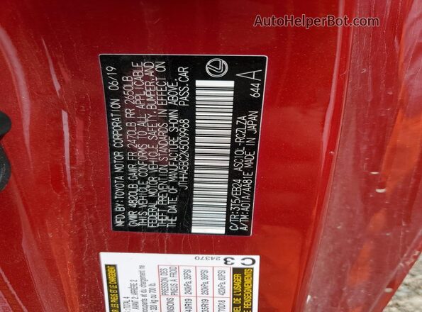 JTHHA5BC2K5009968 2019 LEXUS RC Red Widok komory silnika