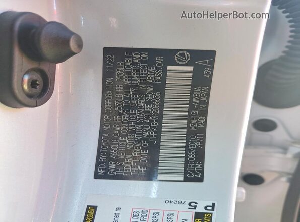 JTHP9JBH7P2066636 2023 LEXUS UX White Vista de la etiqueta del VIN