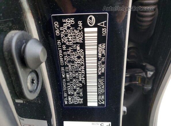 JTHP9JBHXL2034029 2020 LEXUS UX Угольный Вид наклейки с VIN-кодом