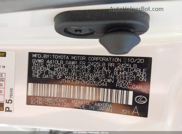 JTHX3JBH3M2032044 2021 LEXUS UX 200 White Շարժիչի բաժամունքի տեսք