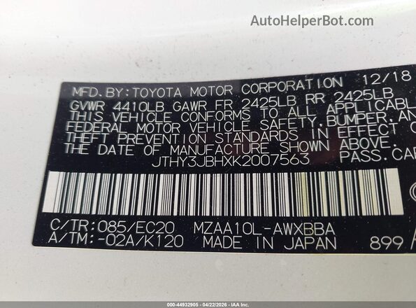 JTHY3JBHXK2007563 2019 LEXUS UX 200 White Շարժիչի բաժամունքի տեսք
