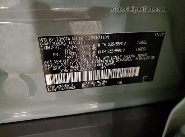 JTMA1RFV2LD051909 2020 TOYOTA LE Silver Widok wnętrza 360 stopni