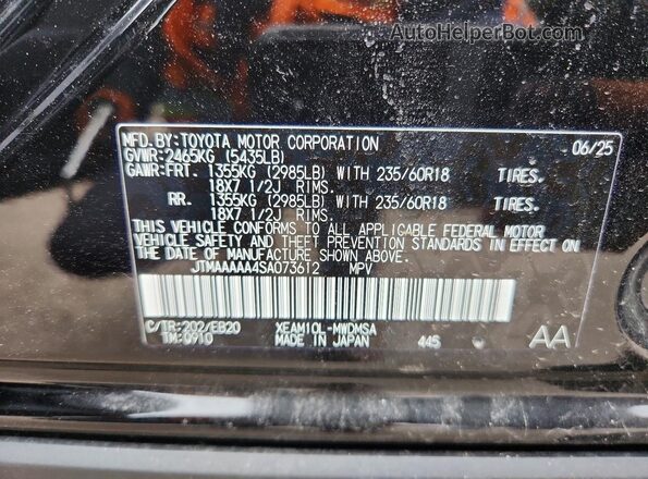 JTMAAAAA4SA073612 2025 TOYOTA LE Black Вид наклейки з VIN-кодом