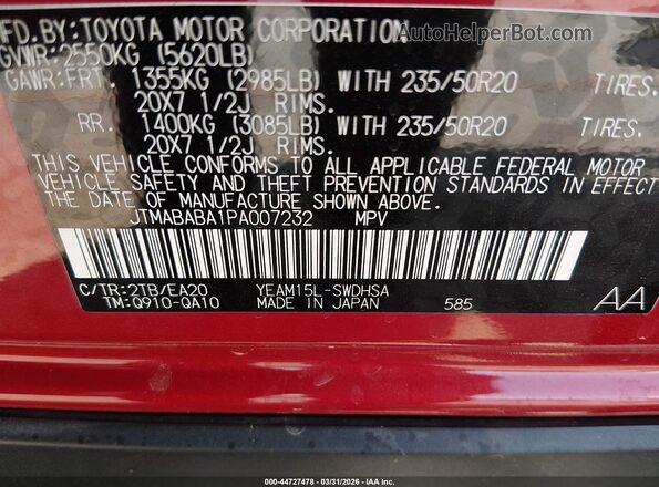JTMABABA1PA007232 2023 SUBARU SOLTERRA Red Widok komory silnika