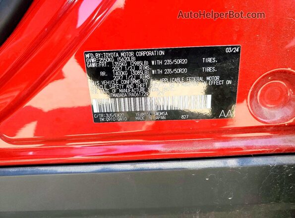 JTMABABA1RA061729 2024 SUBARU SOLTERRA Red VIN sticker view