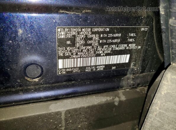 JTMB6RFV5ND535002 2022 TOYOTA LE Blue Вид наклейки з VIN-кодом