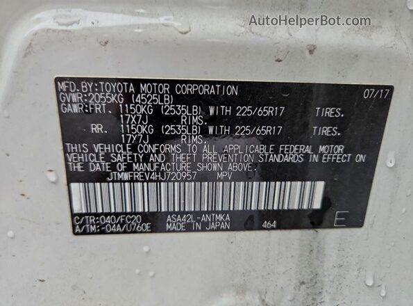 JTMWFREV4HJ720957 2017 TOYOTA LE White Widok naklejki z numerem VIN