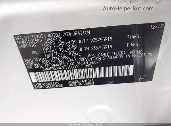 JTMYFREV4JD115009 2018 TOYOTA LIMITED White Engine compartment view