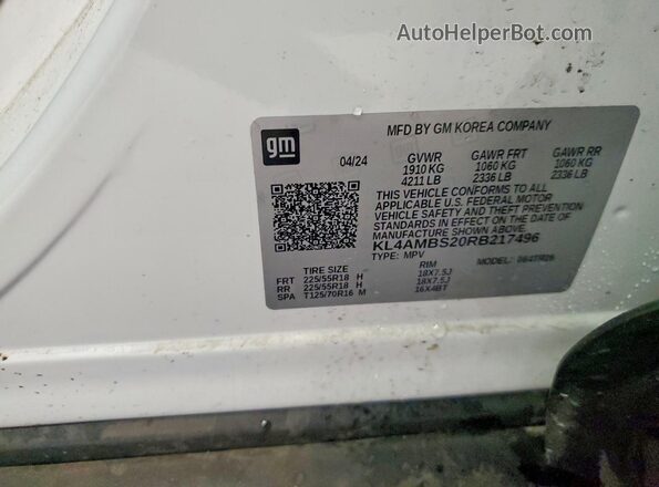 KL4AMBS20RB217496 2024 BUICK ENCORE Белый Вид наклейки с VIN-кодом