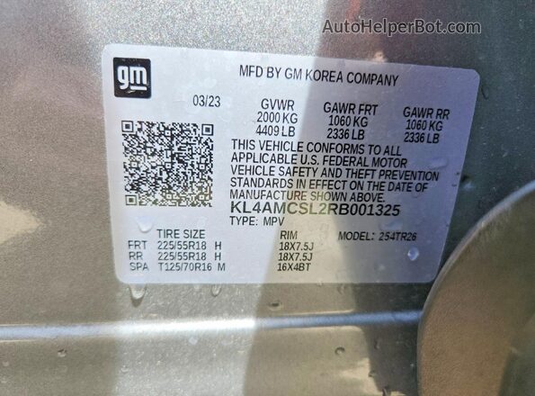 KL4AMCSL2RB001325 2024 BUICK ENCORE Серебряный Вид наклейки с VIN-кодом