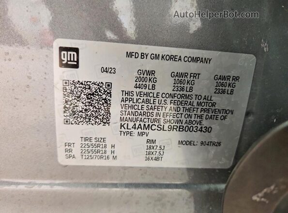KL4AMCSL9RB003430 2024 BUICK ENCORE Серый Вид наклейки с VIN-кодом