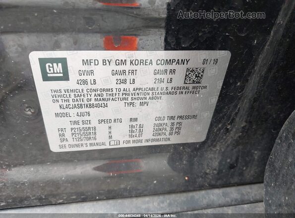 KL4CJASB1KB840434 2019 BUICK ENCORE Черный Вид подкапотного пространства