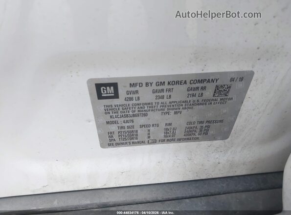 KL4CJASB3JB697260 2018 BUICK ENCORE White Engine compartment view