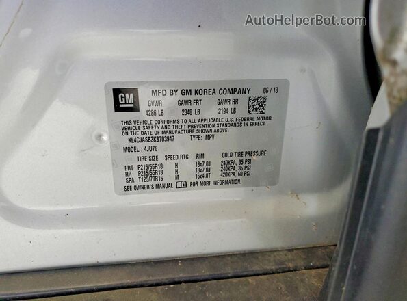 KL4CJASB3KB703947 2019 BUICK ENCORE Серебряный Вид подкапотного пространства