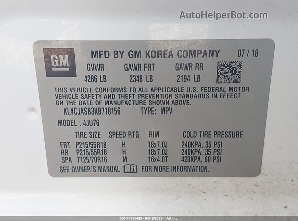 KL4CJASB3KB718156 2019 BUICK ENCORE Белый Вид подкапотного пространства