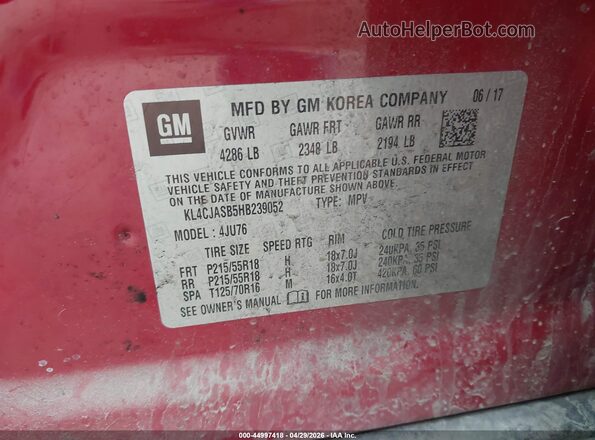 KL4CJASB5HB239052 2017 BUICK ENCORE Красный Вид подкапотного пространства