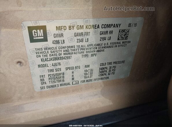 KL4CJASB6KB942697 2019 BUICK ENCORE Champagne Вид подкапотного пространства
