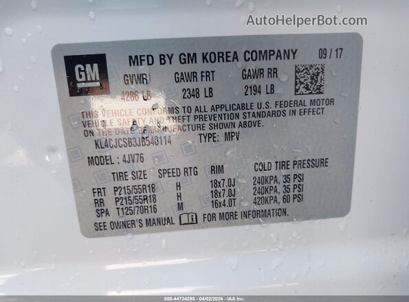 KL4CJCSB3JB540114 2018 BUICK ENCORE Белый Вид подкапотного пространства