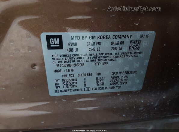 KL4CJCSB6HB022962 2017 BUICK ENCORE Brown Engine compartment view