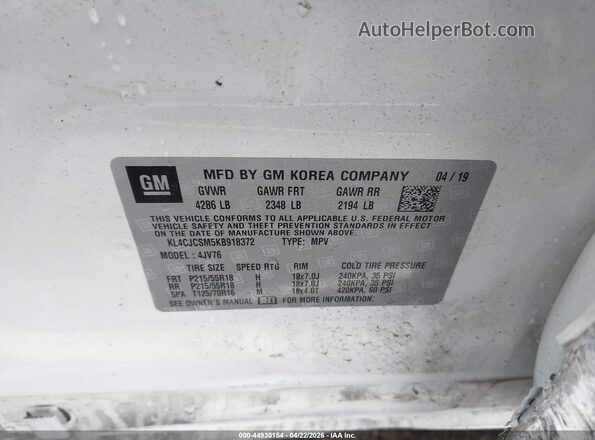 KL4CJCSM5KB918372 2019 BUICK ENCORE White Widok komory silnika