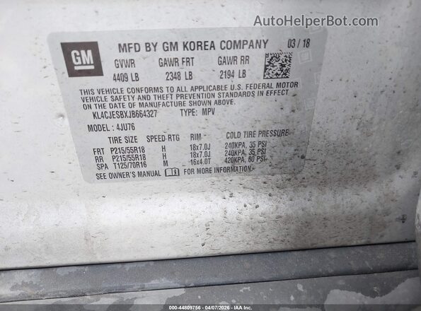 KL4CJESBXJB664327 2018 BUICK ENCORE Серебряный Вид подкапотного пространства