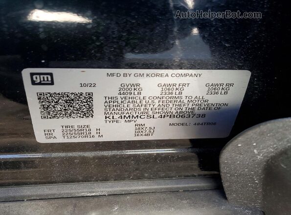 KL4MMCSL4PB063738 2023 BUICK ENCORE Black VIN sticker view
