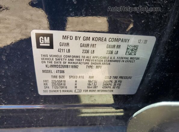 KL4MMDS26MB116982 2021 BUICK ENCORE Синий Панорамный вид салона 360°