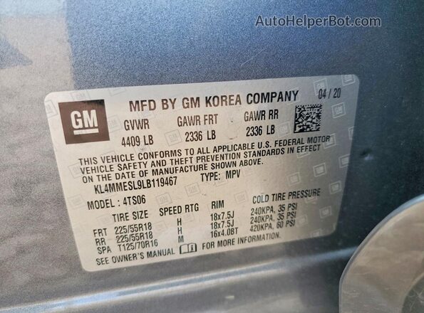 KL4MMESL9LB119467 2020 BUICK ENCORE Серый Панорамный вид салона 360°