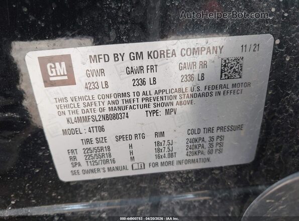 KL4MMFSL2NB080374 2022 BUICK ENCORE Black ძრავის განყოფილების ხედი