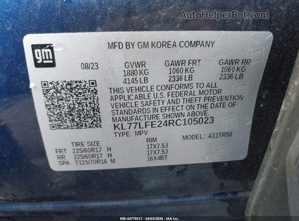 KL77LFE24RC105023 2024 CHEVROLET TRAX Blue Вид підкапотного простору