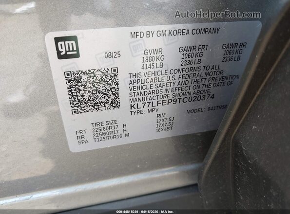 KL77LFEP9TC020374 2026 CHEVROLET TRAX Gray Vista del compartimento del motor