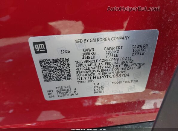 KL77LHEP0TC088784 2026 CHEVROLET TRAX Red ძრავის განყოფილების ხედი