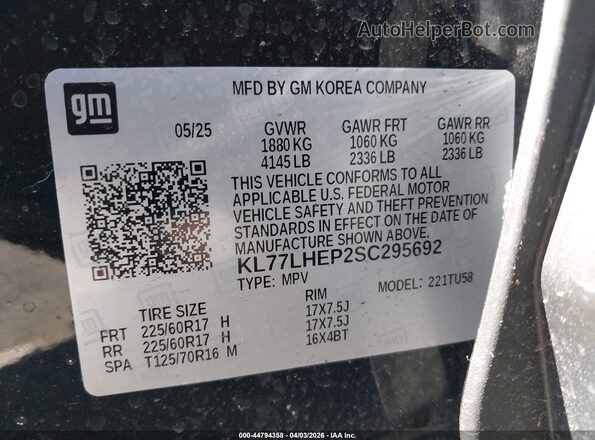 KL77LHEP2SC295692 2025 CHEVROLET TRAX Black ძრავის განყოფილების ხედი