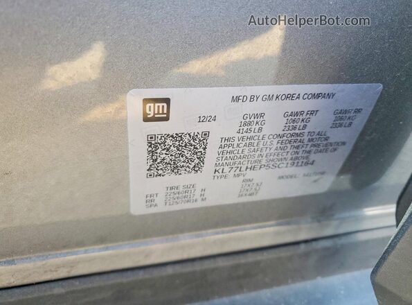 KL77LHEP5SC191164 2025 CHEVROLET TRAX Серебряный Вид наклейки с VIN-кодом