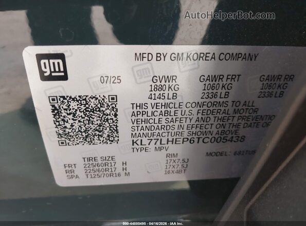 KL77LHEP6TC005438 2026 CHEVROLET TRAX Black Вид підкапотного простору