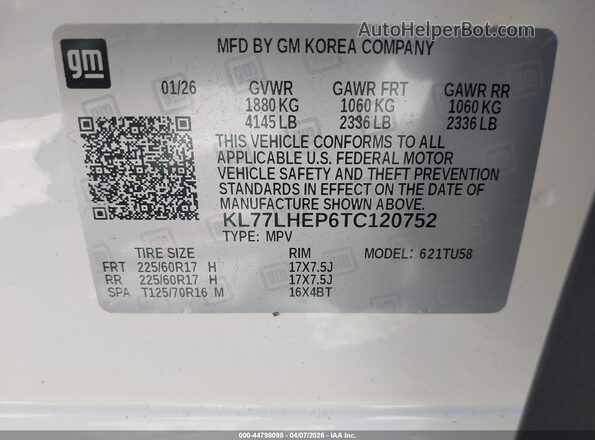 KL77LHEP6TC120752 2026 CHEVROLET TRAX Белый Вид подкапотного пространства