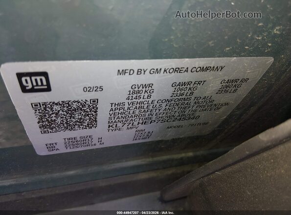 KL77LHEP7SC245340 2025 CHEVROLET TRAX Gray Вид підкапотного простору