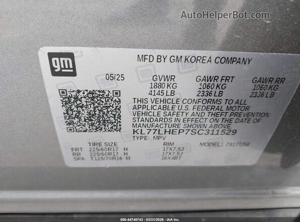 KL77LHEP7SC311529 2025 CHEVROLET TRAX Gray Widok komory silnika