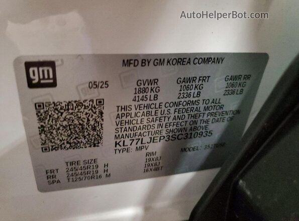KL77LJEP3SC310935 2025 CHEVROLET TRAX White Вид підкапотного простору