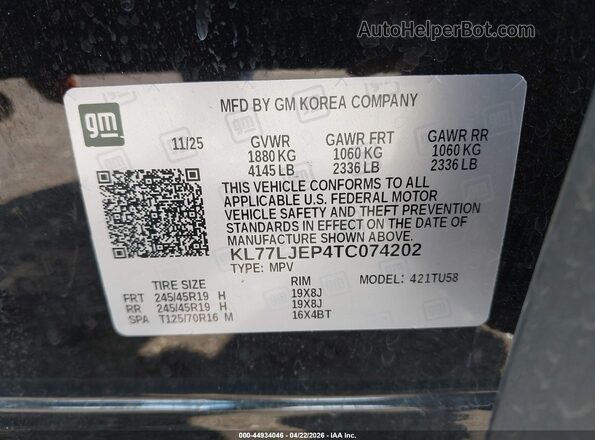 KL77LJEP4TC074202 2026 CHEVROLET TRAX Черный Вид подкапотного пространства