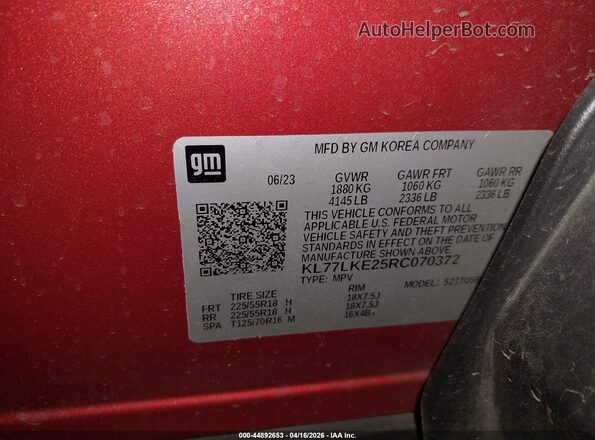 KL77LKE25RC070372 2024 CHEVROLET TRAX Оранжевый Вид подкапотного пространства