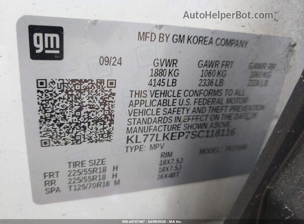 KL77LKEP7SC118116 2025 CHEVROLET TRAX Белый Вид подкапотного пространства