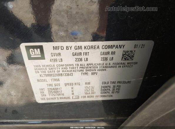 KL79MMS2XMB133843 2021 CHEVROLET TRAILBLAZER Blue Вид підкапотного простору