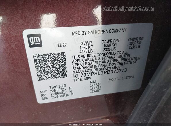 KL79MPSL1PB073773 2023 CHEVROLET TRAILBLAZER Purple ძრავის განყოფილების ხედი