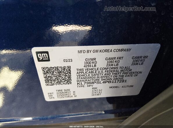 KL79MPSL4PB117281 2023 CHEVROLET TRAILBLAZER Синий Вид подкапотного пространства