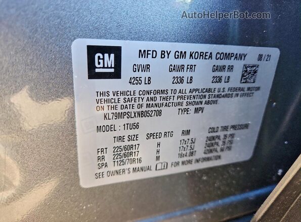 KL79MPSLXNB052708 2022 CHEVROLET TRAILBLAZER Gray Widok wnętrza 360 stopni