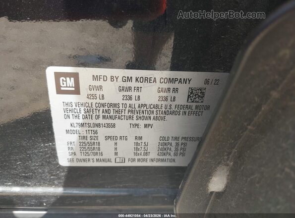 KL79MTSL0NB143558 2022 CHEVROLET TRAILBLAZER Черный Вид подкапотного пространства