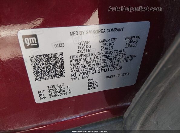 KL79MTSL3PB119158 2023 CHEVROLET TRAILBLAZER Red Widok komory silnika