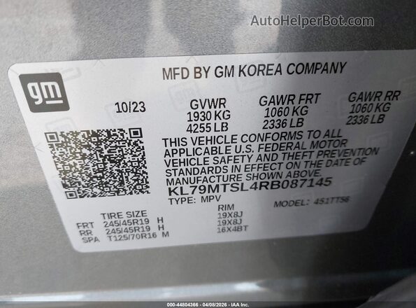 KL79MTSL4RB087145 2024 CHEVROLET TRAILBLAZER Silver Engine compartment view